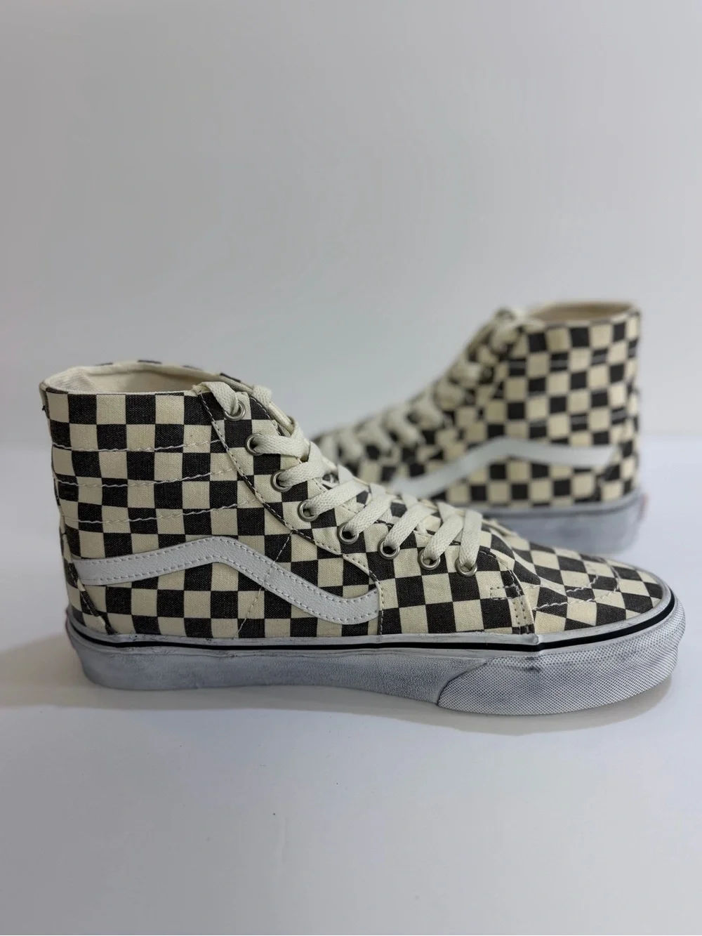 Vans Sk8-Hi Tapered Washed Checkerboard Asphalt White Sneakers Men 9.5 Wmn 11